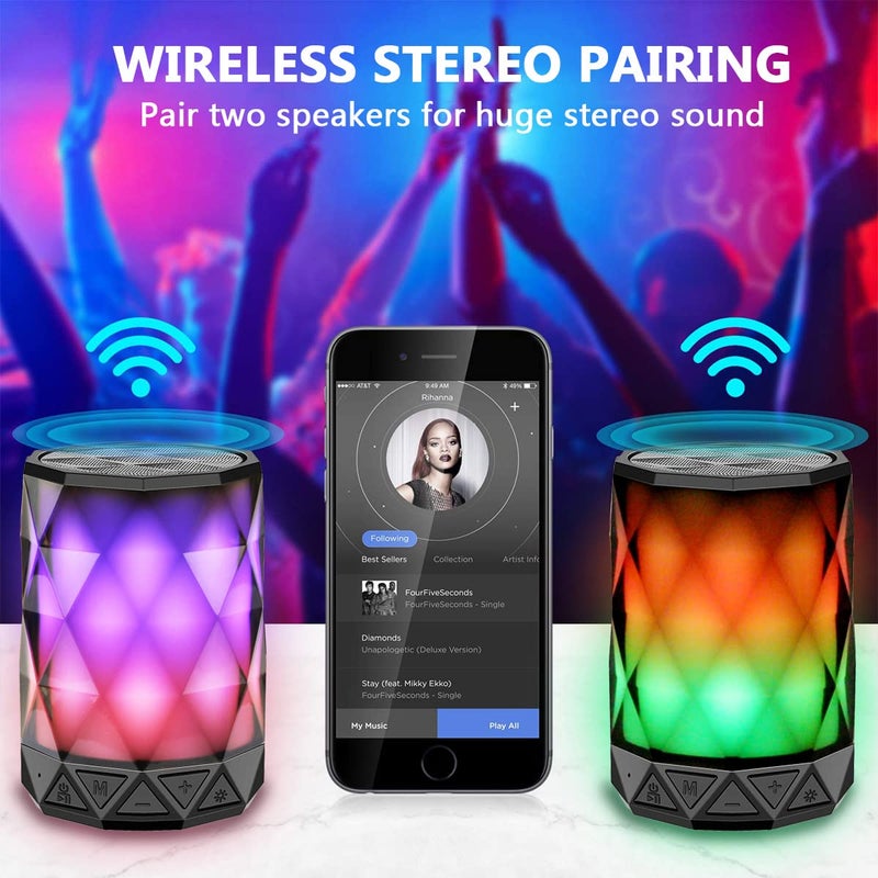 LFS Portable Bluetooth Speakers, Night Light Waterproof, Lightweight Portable Speakers for Travel, Pool, Beach, Biking, Kayak, Gifts for Kids, Women - Image 3